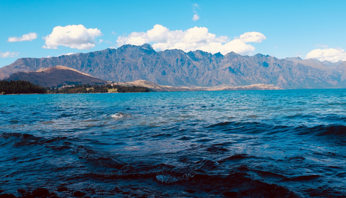 The Remarkables mountain range across Lake Wakatipu, Queenstown